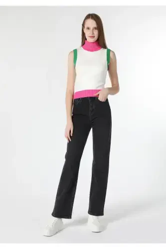 Ko'p rangli baliqchi yoqali ayollar ko'ylagi. Slim fit. Cl1062007 - 4