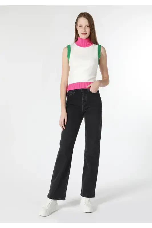 Ko'p rangli baliqchi yoqali ayollar ko'ylagi. Slim fit. Cl1062007 - 4