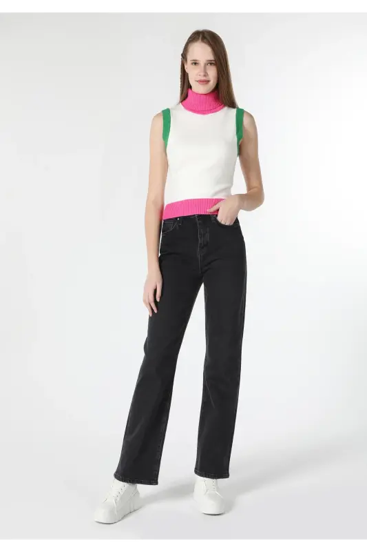 Ko'p rangli baliqchi yoqali ayollar ko'ylagi. Slim fit. Cl1062007 - 4