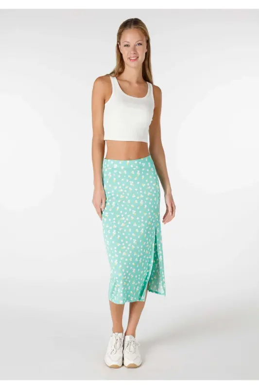Ko‘p rangli, yirtiq detallari, slim fit midi yubka. - 3