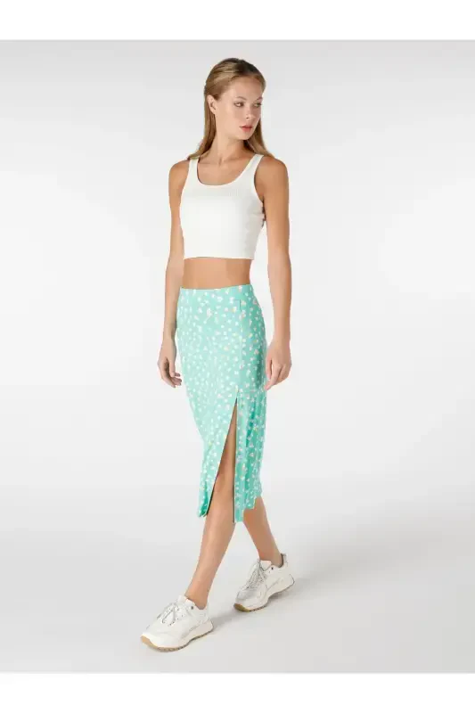 Ko‘p rangli, yirtiq detallari, slim fit midi yubka. - 1