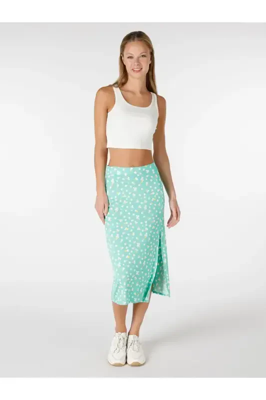 Ko‘p rangli, yirtiq detallari, slim fit midi yubka. - 3