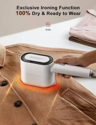 KopBeau Steamer for Clothes,2-in-1 Clothes Steamer & Iron for Wrinkles Remover,NTC Precision Ironing Protects Clothes,14 Min of Continuous Steam,1000W Travel Steamer for Travel and Home Use,White - 5