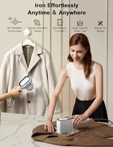 KopBeau Steamer for Clothes,2-in-1 Clothes Steamer & Iron for Wrinkles Remover,NTC Precision Ironing Protects Clothes,14 Min of Continuous Steam,1000W Travel Steamer for Travel and Home Use,White - 7