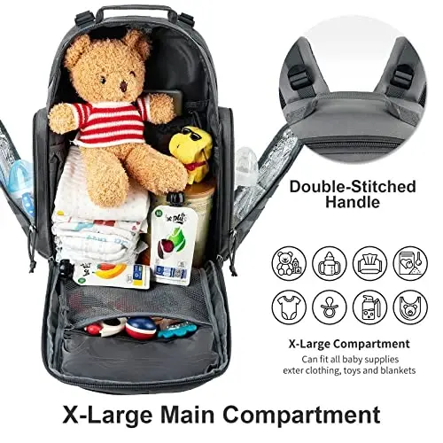 SHARKMOUTH Diaper Bag Backpack for Dad and Mom, Military Molle diaper Pack with Insulated Bottle Holders and Wipe Pocket - 2