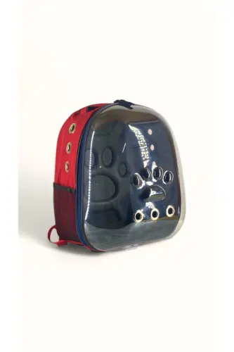 Köpek - Kedi Taşıma Çantası Şeffaf Astronot-Kırmızı - 1