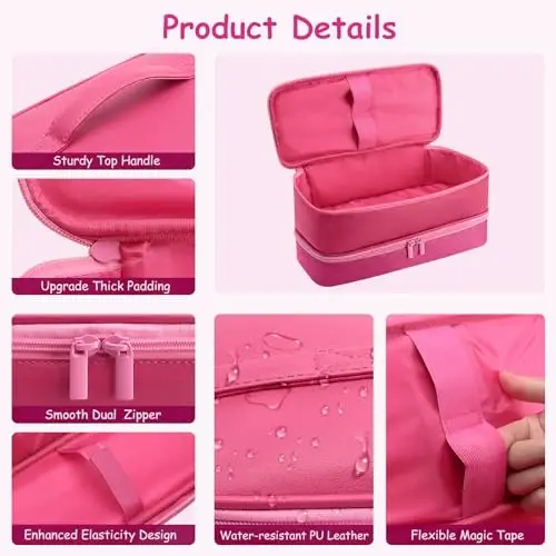 Travel Carrying Case for Hair Dryer for Shark Flexstyle Double-Layer Hair Accessories Tools Storage Bag for Revlon Hairdryer Styler Organizer (P-Pink) - 3