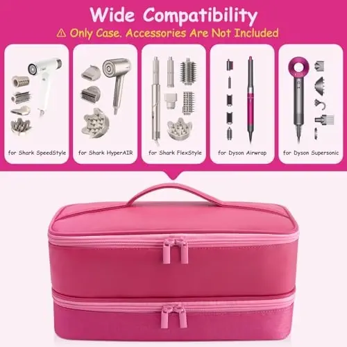 Travel Carrying Case for Hair Dryer for Shark Flexstyle Double-Layer Hair Accessories Tools Storage Bag for Revlon Hairdryer Styler Organizer (P-Pink) - 4