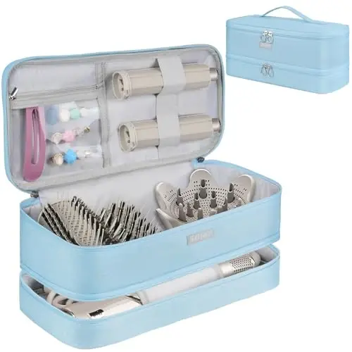 Travel Carrying Case Compatible with Shark Flexstyle/FlexFusion/Hair Dryer,Double-Layer Hair Hot Tools Storage Bag Fits for Dyson Airwrap Styler/Supersonic Hair Dryer and AttacModazoneents,Blue-Bag Only - 1