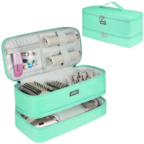 Travel Carrying Case Compatible with Shark Flexstyle/FlexFusion/Hair Dryer,Double-Layer Hair Hot Tools Storage Bag Fits for Dyson Airwrap Styler/Supersonic Hair Dryer and AttacModazoneents,Mint Green - 1