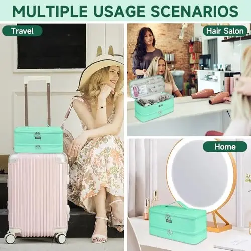 Travel Carrying Case Compatible with Shark Flexstyle/FlexFusion/Hair Dryer,Double-Layer Hair Hot Tools Storage Bag Fits for Dyson Airwrap Styler/Supersonic Hair Dryer and AttacModazoneents,Mint Green - 6