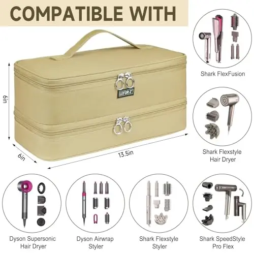 Travel Carrying Case Compatible with Shark Flexstyle/FlexFusion/Hair Dryer,Double-Layer Hair Hot Tools Storage Bag Fits for Dyson Airwrap Styler/Supersonic Hair Dryer and AttacModazoneents,Khaki-Bag Only - MODAZONE (1)