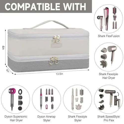 LEFOR·Z Travel Carrying Case Fits Shark Glam/Shark Flexstyle/FlexFusion | Portable Hair Dryer Case,2-Layer Hot Tools Bag Fits for Dyson Airwrap Styler/Supersonic,Gifts for Women Girls,Grey-Bag Only - LEFOR·Z (1)