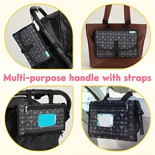 Kopi Baby Portable Diaper Changing Pad - Baby Diaper Changer Travel Bag with Wipes Pocket, Smart Design Portable Changing Mat, Infant Travel Station Kit, Gift for Newborn - Black Arrows, Classic - 3