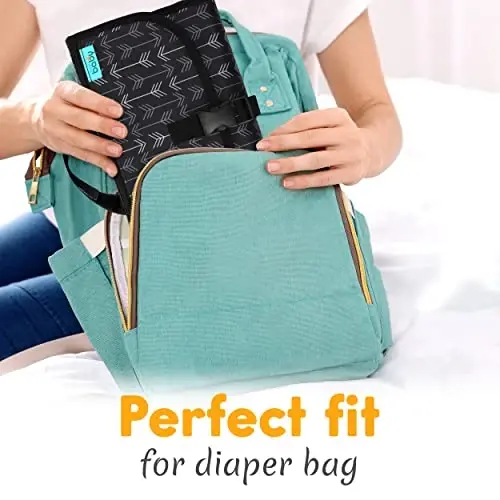 Kopi Baby Portable Diaper Changing Pad - Baby Diaper Changer Travel Bag with Wipes Pocket, Smart Design Portable Changing Mat, Infant Travel Station Kit, Gift for Newborn Girl & Boy - Black Arrows 