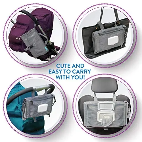 Kopi Baby Portable Diaper Changing Pad - Baby Diaper Changer Travel Bag with Wipes Pocket, Smart Design Portable Changing Mat, Infant Travel Station Kit, Gift for Newborn Girl & Boy - Grey, Classic - 3