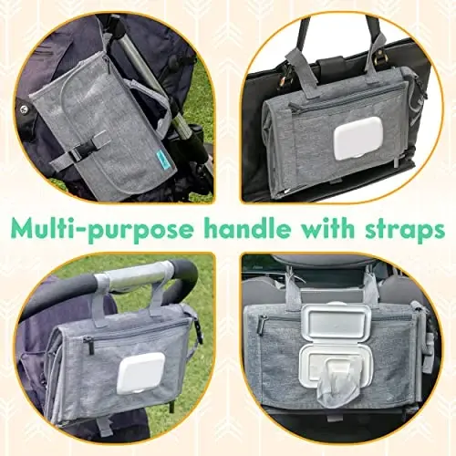 Kopi Baby Portable Diaper Changing Pad - Baby Diaper Changer Travel Bag with Wipes Pocket, Smart Design Portable Changing Mat, Infant Travel Station Kit, Gift for Newborn Girl & Boy - Grey, Premium - 3