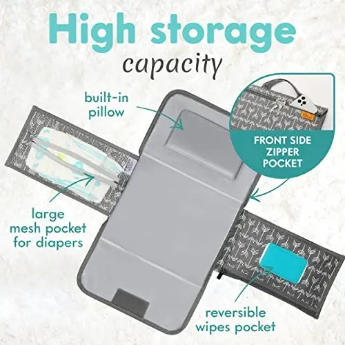 Kopi Baby Portable Diaper Changing Pad - Baby Diaper Changer Travel Bag with Wipes Pocket, Smart Design Portable Changing Mat, Infant Travel Station Kit, Gift for Newborn Girl & Boy - Modern - KOPI (1)