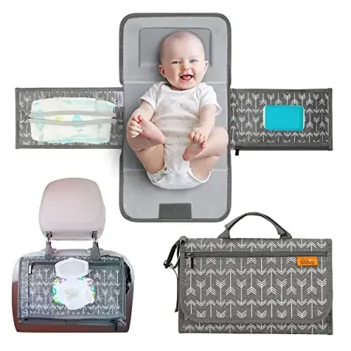 Kopi Baby Portable Diaper Changing Pad - Baby Diaper Changer Travel Bag with Wipes Pocket, Smart Design Portable Changing Mat, Infant Travel Station Kit, Gift for Newborn Girl & Boy - Modern - 1