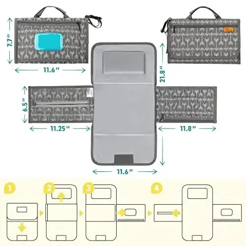 Kopi Baby Portable Diaper Changing Pad - Baby Diaper Changer Travel Bag with Wipes Pocket, Smart Design Portable Changing Mat, Infant Travel Station Kit, Gift for Newborn Girl & Boy - Modern - 5