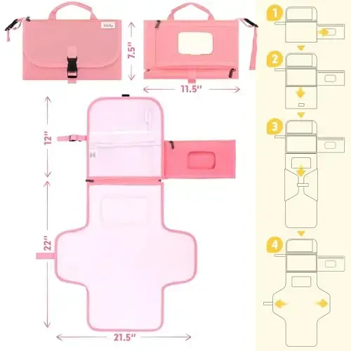 Kopi Baby Portable Diaper Changing Pad - Baby Diaper Changer Travel Bag with Wipes Pocket, Smart Design Portable Changing Mat, Infant Travel Station Kit, Gift for Newborn Girl & Boy - Pink, Classic - 5