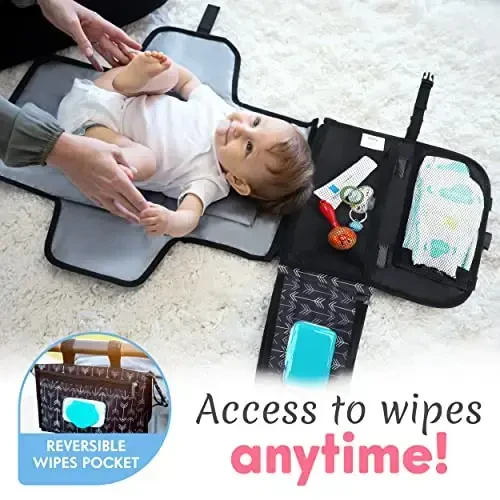 Kopi Baby Portativ taglik almashtirish pedi - salfetka cho'ntagi bilan chaqaloq tagligini almashtiruvchi sayohat sumkasi, aqlli dizayndagi portativ almashtirish matosi, go'dak sayohat stantsiyasi to'plami, yangi tug'ilgan chaqaloq uchun sovg'a - qora o'qlar, klassik - 4