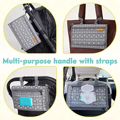 Kopi Baby Portable Diaper Changing Pad-Baby Diaper Changer Travel Bag with Wipes Pocket, Smart Design Portable Changing Mat, Infant Travel Station Kit,Gift for Newborn Girl & Boy-Grey Arrows, Modern - 3