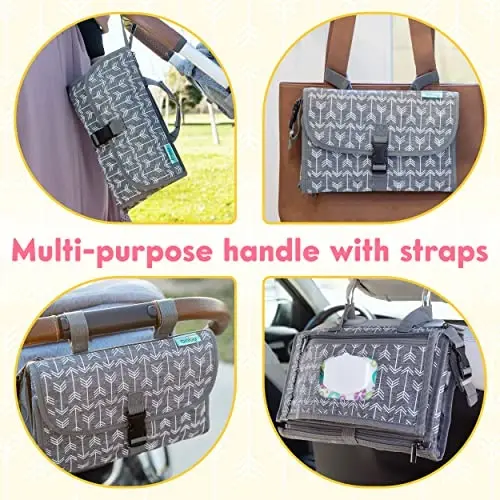 Kopi Baby Portable Diaper Changing Pad-Baby Diaper Changer Travel Bag with Wipes Pocket, Smart Design Portable Changing Mat, Infant Travel Station Kit, Gift for Newborn Girl & Boy-Grey Arrows, Classic - 3