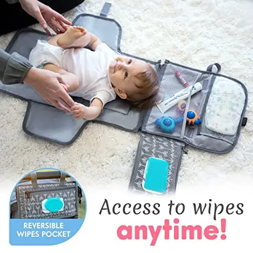 Kopi Baby Portable Diaper Changing Pad-Baby Diaper Changer Travel Bag with Wipes Pocket, Smart Design Portable Changing Mat, Infant Travel Station Kit, Gift for Newborn Girl & Boy-Grey Arrows, Classic - 4
