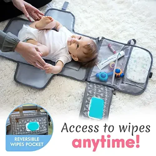 Kopi Baby Portable Diaper Changing Pad - Baby Diaper Changer Travel Bag with Wipes Pocket, Smart Design Portable Changing Mat, Infant Travel Station Kit, Gift for Newborn Girl & Boy - Classic - 4