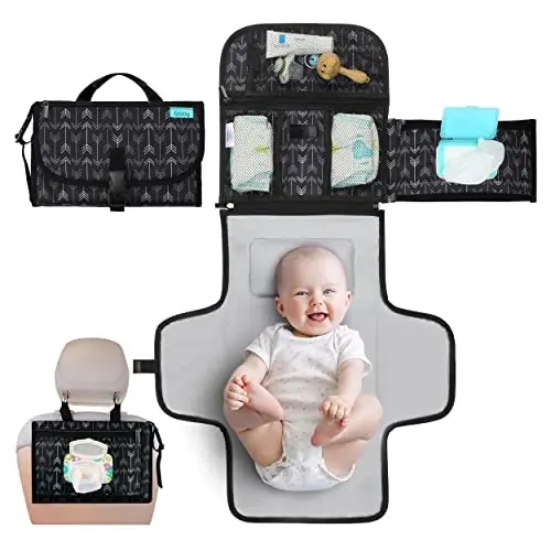 Kopi Baby Portable Diaper Changing Pad-Baby Diaper Changer Travel Bag with Wipes Pocket, Smart Design Portable Changing Mat, Infant Travel Station Kit, Gift for Newborn Girl & Boy-Black Arrows,Premium - KOPI