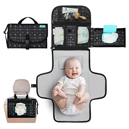 Kopi Baby Portable Diaper Changing Pad - Baby Diaper Changer Travel Bag with Wipes Pocket, Smart Design Portable Changing Mat, Infant Travel Station Kit, Gift for Newborn Girl & Boy - Black Arrows - 1