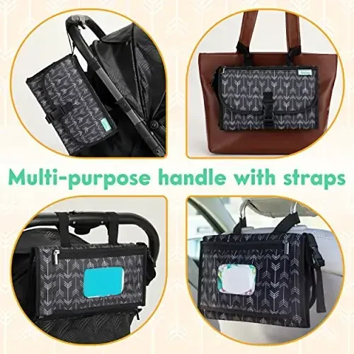 Kopi Baby Portable Diaper Changing Pad - Baby Diaper Changer Travel Bag with Wipes Pocket, Smart Design Portable Changing Mat, Infant Travel Station Kit, Gift for Newborn Girl & Boy - Black Arrows - 3