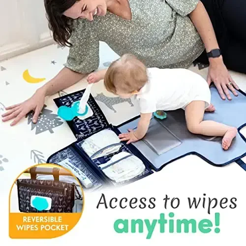 Kopi Baby Portable Diaper Changing Pad - Baby Diaper Changer Travel Bag with Wipes Pocket, Smart Design Portable Changing Mat, Infant Travel Station Kit, Gift for Newborn Girl & Boy - Black Arrows - 4