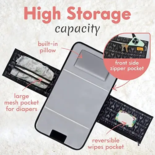 Kopi Baby Portable Diaper Changing Pad-Baby Diaper Changer Travel Bag with Wipes Pocket, Smart Design Portable Changing Mat, Infant Travel Station Kit, Gift for Newborn Girl & Boy-Black Arrows, Modern - 2