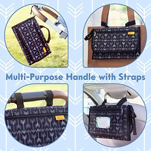 Kopi Baby Portable Diaper Changing Pad-Baby Diaper Changer Travel Bag with Wipes Pocket, Smart Design Portable Changing Mat, Infant Travel Station Kit, Gift for Newborn Girl & Boy-Black Arrows, Modern - 3