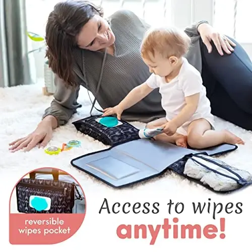 Kopi Baby Portable Diaper Changing Pad-Baby Diaper Changer Travel Bag with Wipes Pocket, Smart Design Portable Changing Mat, Infant Travel Station Kit, Gift for Newborn Girl & Boy-Black Arrows, Modern - 4