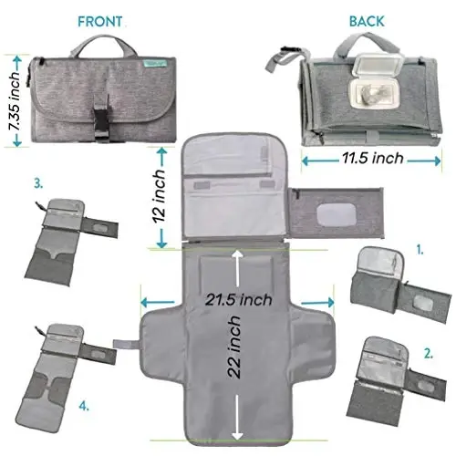 Kopi Baby Portable Diaper Changing Pad - Baby Diaper Changer Travel Bag with Wipes Pocket, Smart Design Portable Changing Mat, Infant Travel Station Kit, Gift for Newborn Girl & Boy - Grey, Classic - 5