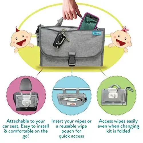 Kopi Baby Portable Diaper Changing Pad - Baby Diaper Changer Travel Bag with Wipes Pocket, Smart Design Portable Changing Mat, Infant Travel Station Kit, Gift for Newborn Girl & Boy - Grey, Classic - 4