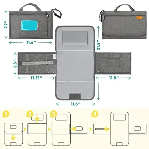 Kopi Baby Portable Diaper Changing Pad - Baby Diaper Changer Travel Bag with Wipes Pocket, Smart Design Portable Changing Mat, Infant Travel Station Kit, Gift for Newborn Girl & Boy - Grey, Modern - 5