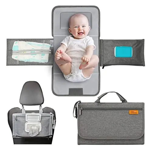 Kopi Baby Portable Diaper Changing Pad - Baby Diaper Changer Travel Bag with Wipes Pocket, Smart Design Portable Changing Mat, Infant Travel Station Kit, Gift for Newborn Girl & Boy - Grey, Modern - KOPI