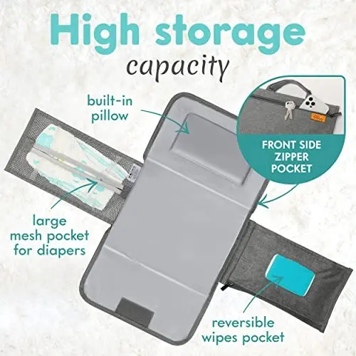 Kopi Baby Portable Diaper Changing Pad - Baby Diaper Changer Travel Bag with Wipes Pocket, Smart Design Portable Changing Mat, Infant Travel Station Kit, Gift for Newborn Girl & Boy - Grey, Modern - KOPI (1)