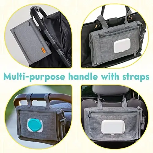 Kopi Baby Portable Diaper Changing Pad - Baby Diaper Changer Travel Bag with Wipes Pocket, Smart Design Portable Changing Mat, Infant Travel Station Kit, Gift for Newborn Girl & Boy - Grey, Modern - 3