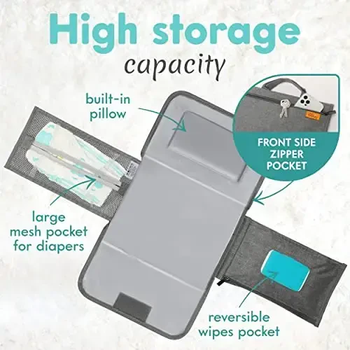 Kopi Baby Portable Diaper Changing Pad - Baby Diaper Changer Travel Bag with Wipes Pocket, Smart Design Portable Changing Mat, Infant Travel Station Kit, Gift for Newborn Girl & Boy - Grey, Modern - 2