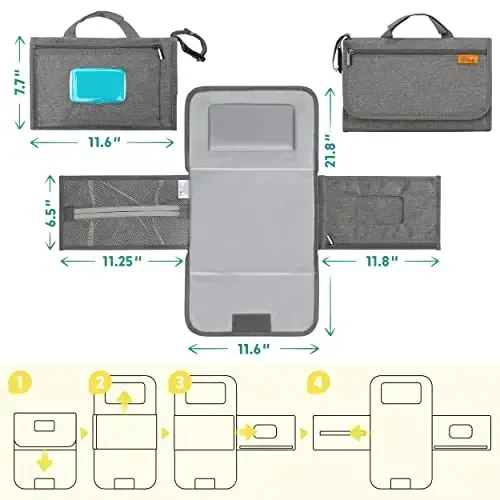 Kopi Baby Portable Diaper Changing Pad - Baby Diaper Changer Travel Bag with Wipes Pocket, Smart Design Portable Changing Mat, Infant Travel Station Kit, Gift for Newborn Girl & Boy - Grey, Modern - 5