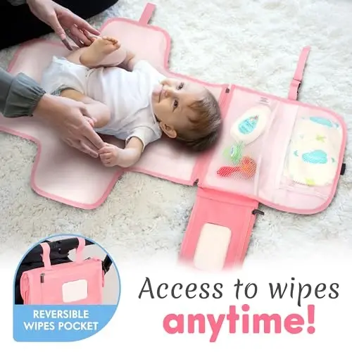 Kopi Baby Portable Diaper Changing Pad - Baby Diaper Changer Travel Bag with Wipes Pocket, Smart Design Portable Changing Mat, Infant Travel Station Kit, Gift for Newborn Girl & Boy - Pink, Classic - 4