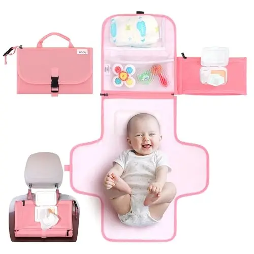 Kopi Baby Portable Diaper Changing Pad - Baby Diaper Changer Travel Bag with Wipes Pocket, Smart Design Portable Changing Mat, Infant Travel Station Kit, Gift for Newborn Girl & Boy - Pink, Classic - 1