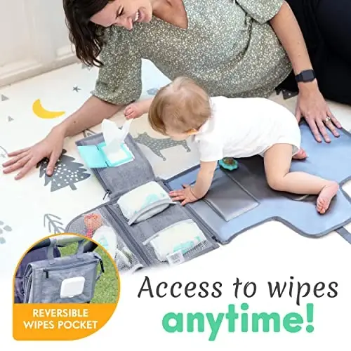 Kopi Baby Portable Diaper Changing Pad - Baby Diaper Changer Travel Bag with Wipes Pocket, Smart Design Portable Changing Mat, Infant Travel Station Kit, Gift for Newborn Girl & Boy - Grey, Premium - 4