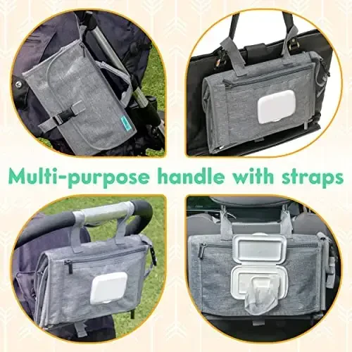 Kopi Baby Portable Diaper Changing Pad - Baby Diaper Changer Travel Bag with Wipes Pocket, Smart Design Portable Changing Mat, Infant Travel Station Kit, Gift for Newborn Girl & Boy - Grey, Premium - 3
