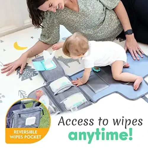 Kopi Baby Portable Diaper Changing Pad - Baby Diaper Changer Travel Bag with Wipes Pocket, Smart Design Portable Changing Mat, Infant Travel Station Kit, Gift for Newborn Girl & Boy - Grey, Premium - 4